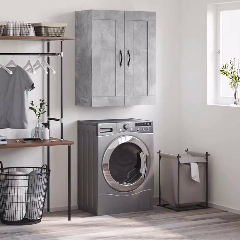 Mobile a parete vidaXL moderno in legno e metallo grigio cemento L: 69,5 cm, P: 34 cm, H: 90 cm