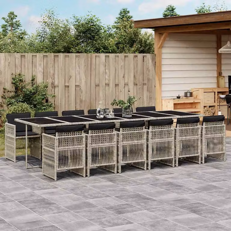 Set da pranzo da giardino vidaXL in polyrattan con cuscini e tavolo in vetro, 13 pezzi, antracite