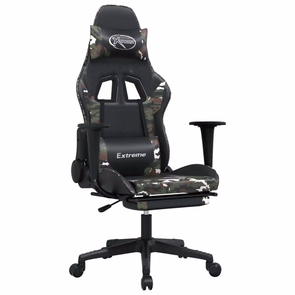 Sedia Gaming Massaggio Poggiapiedi Nero e Mimetico Pelle finta