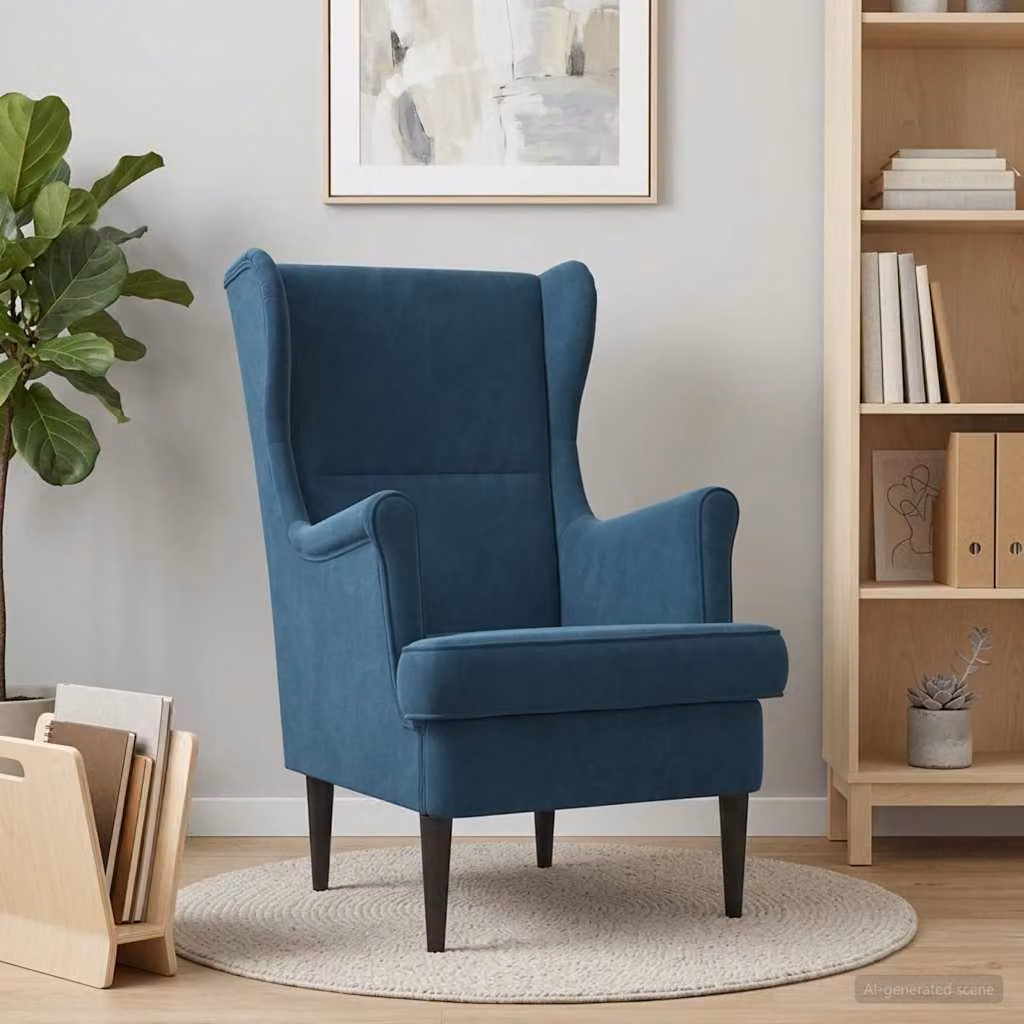 Poltrona moderna in velluto blu vidaXL con braccioli e struttura in legno e metallo