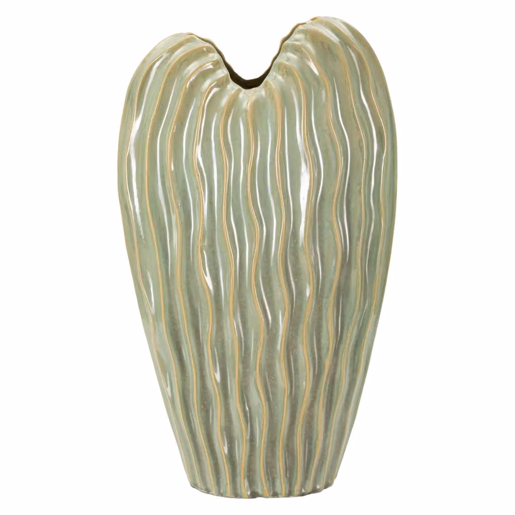 Vaso da tavolo DMORA in ceramica con finitura effetto materico, Verde e Beige – 2