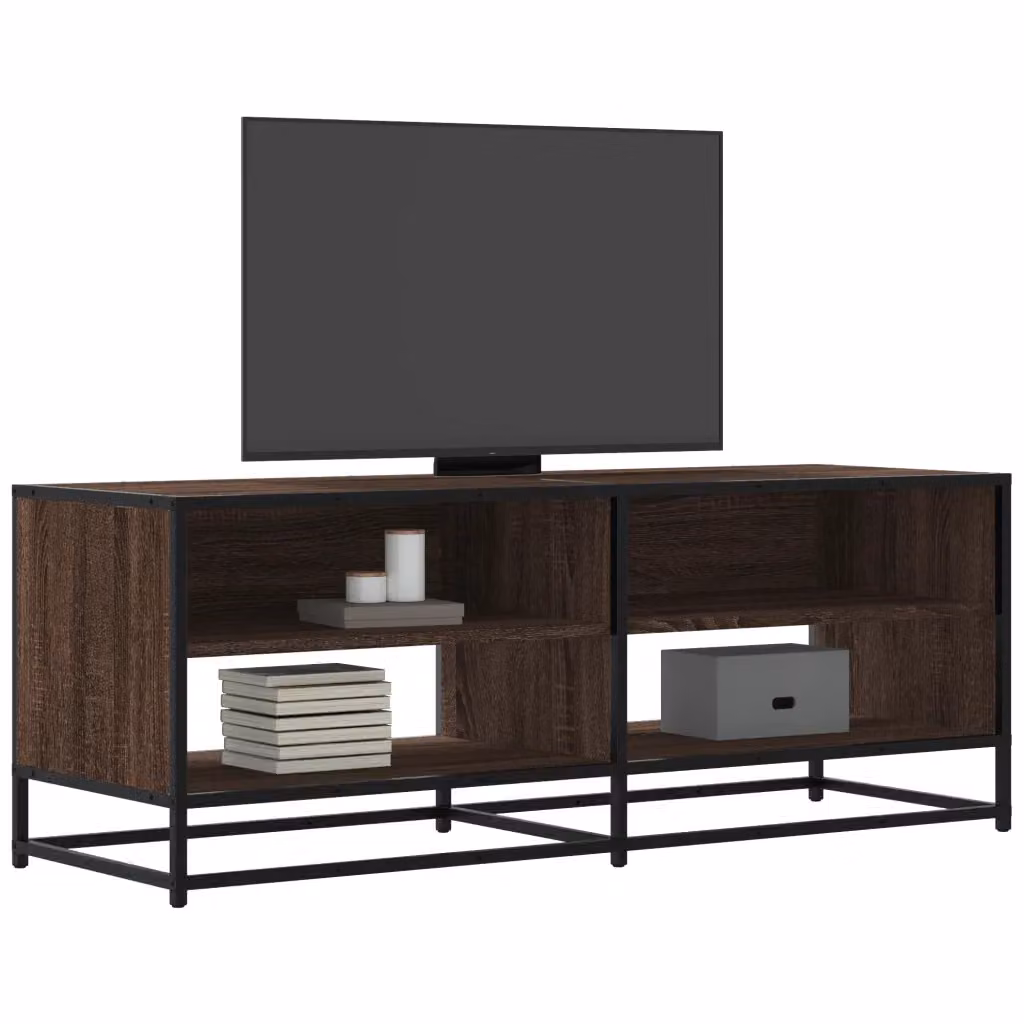 Mobile TV vidaXL in stile industriale marrone con ruote, realizzata in legno e metallo, L 120,5 x P 40 x H 46 cm