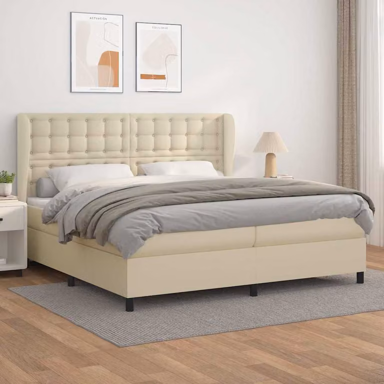 vidaXL Giroletto a Molle con Materasso in Similpelle Beige e Bianco L/P: 200 x 200 cm