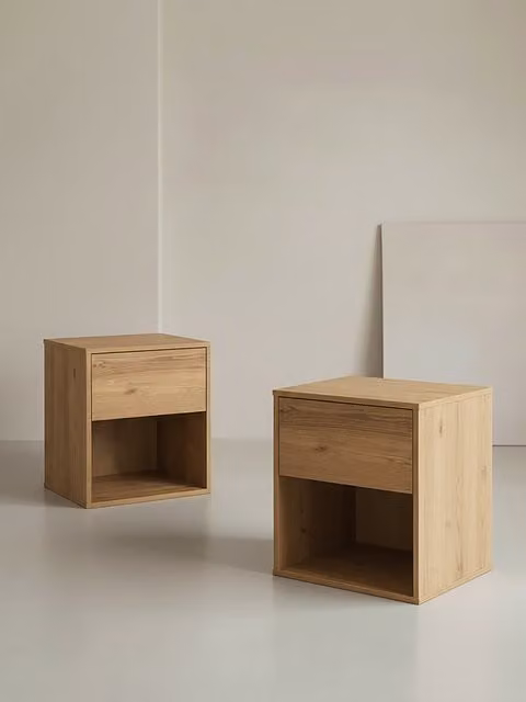 Set di 2 comodini Hegas Kenay Home in legno colore naturale con 1 cassetto ciascuno