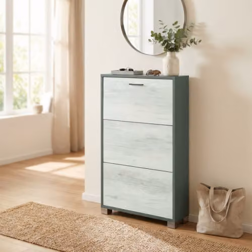Scarpiera slim 3 ante grigio scuro e bianco 70x18x115