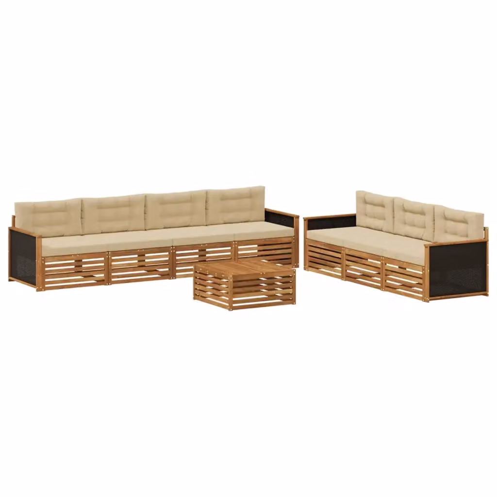 Set di mobili da esterno vidaXL composto da 8 pezzi con divani, tavolino da caffè e cuscini in tessuto beige resistente ai raggi UV e struttura in legno di acacia trattato – 2