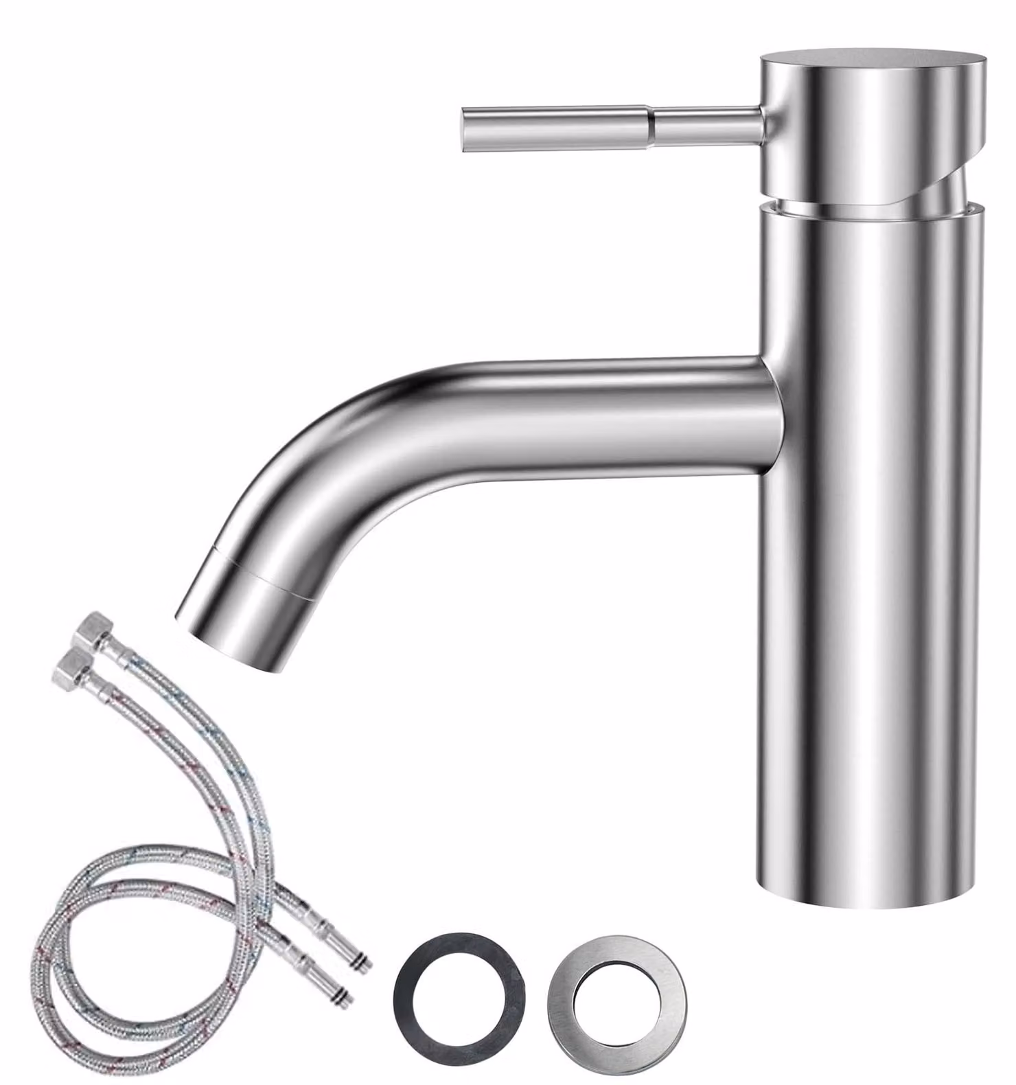 Miscelatore monocomando per bagno, acciaio inossidabile, nero e argento, 1 pezzo