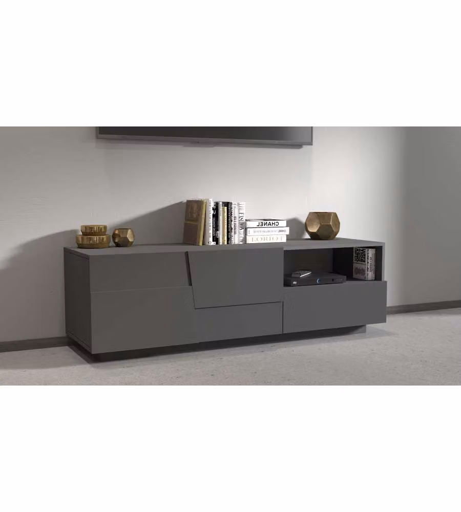 Mobile porta TV Infinity Web Furniture con un cassetto e due ante, colore antracite opaco, L 150 x P 44 x H 46 cm – 1