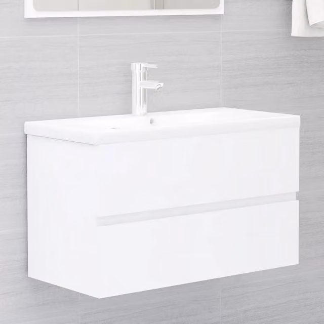 Mobile da bagno sospeso vidaXL con lavabo in ceramica bianco opaco L: 80 cm, P: 45 cm, H: 38,5 cm