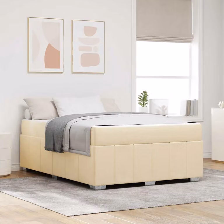 Struttura del letto con materasso vidaXL in tessuto beige, L 140 x P 200 cm