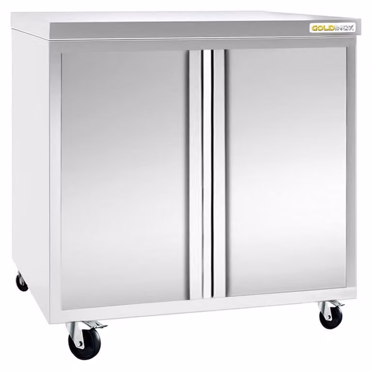 Mobile basso in acciaio inossidabile, dimensioni 800x700 mm, su ruote, PREMIUM - GOLDINOX