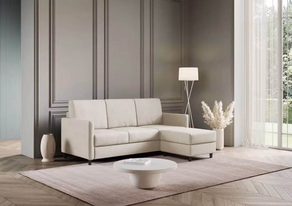 Divano Karay 3 posti con pouf incluso Mobili 2G colore bianco L/P: 198 x 155 cm – 2