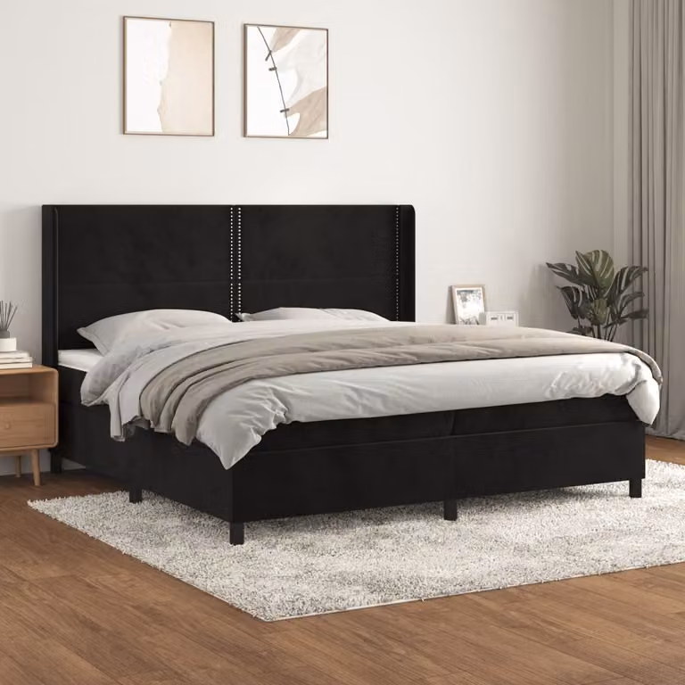 Maison Exclusive - Giroletto a Molle con Materasso Nero 200x200 cm in Velluto