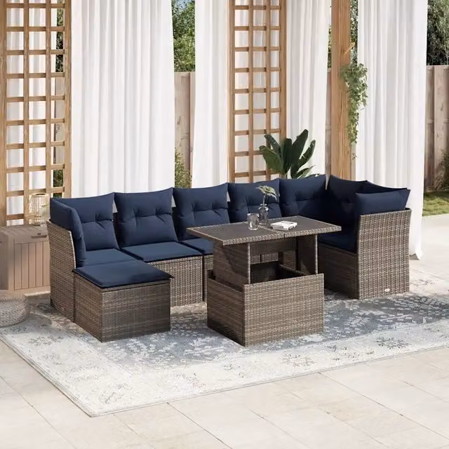 Set Divani da Giardino 8 pz con Cuscini Grigio in Polyrattan 3266751