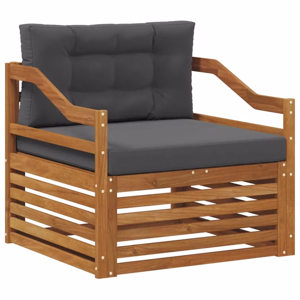 Set di divani da esterno moderni in legno di acacia massello con cuscini inclusi nei colori marrone e grigio – 2