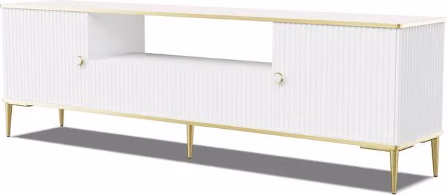 Mobile porta TV Petra 180 Bim Furniture Bianco Opaco con gambe in metallo oro per soggiorno moderno