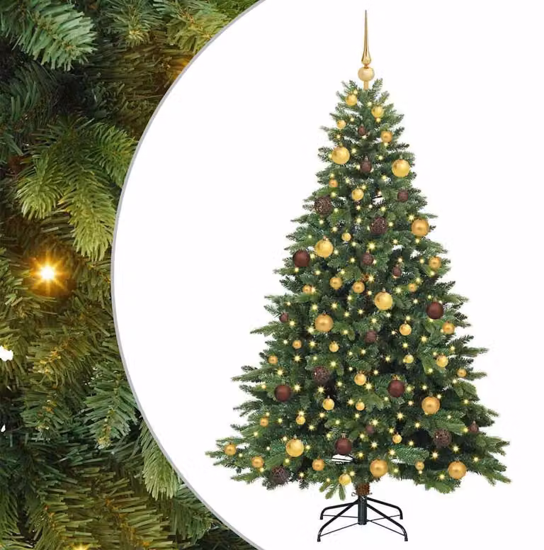 Albero di Natale artificiale con 300 LED verdi da 180 cm in PE e PVC