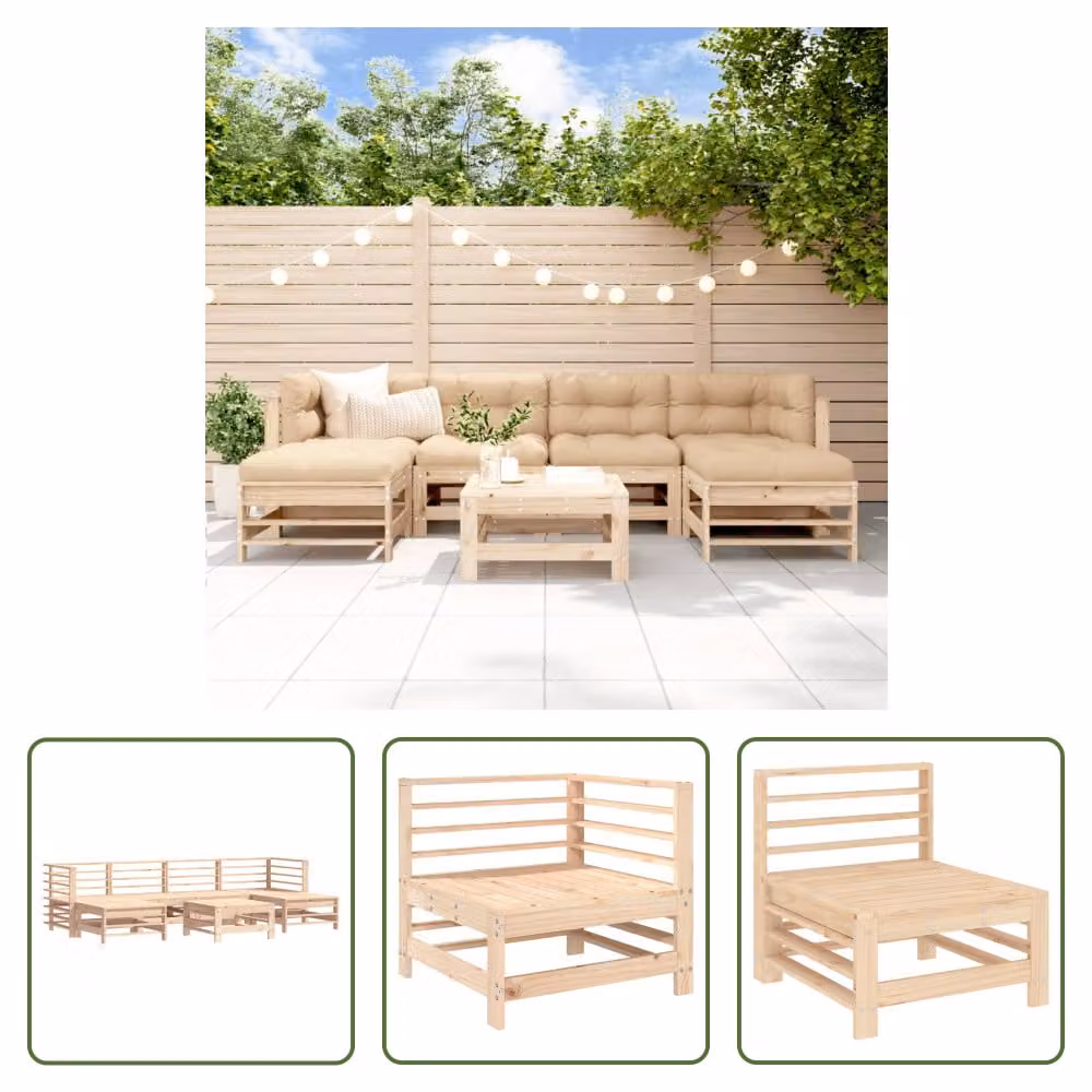 The Living Store Set da giardino in pino massiccio da 7 pezzi