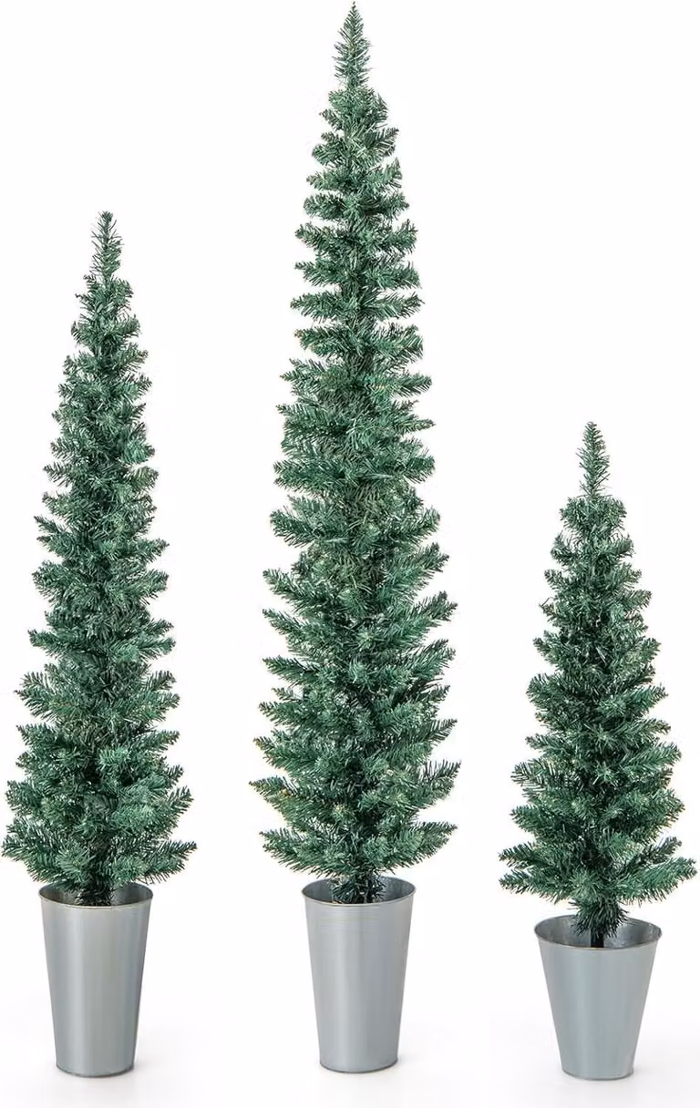 COSTWAY 3er Albero di Natale artificiale a matita, 90+120+150cm, albero di Natale con base in metallo, albero di Natale artificiale, per negozi casa ufficio, verde