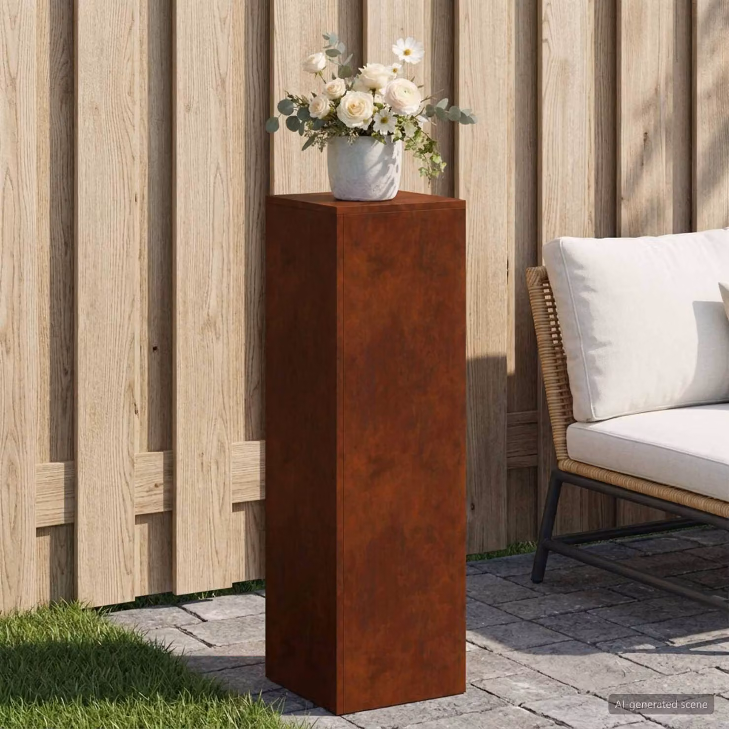 vidaXL Supporto per piante in acciaio Corten color marrone L/P/H: 30 x 30 x 100 cm