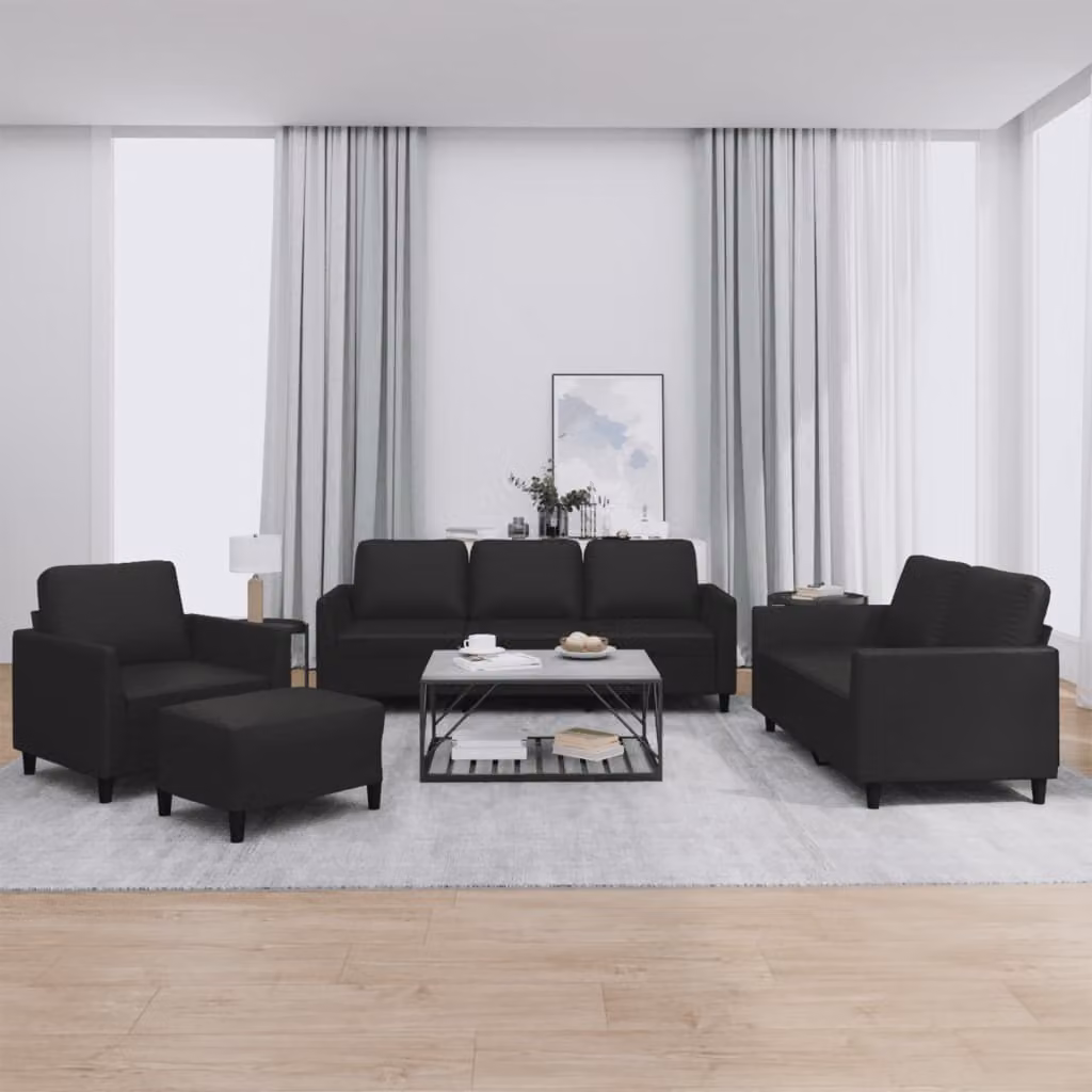 Maison Exclusive - Set divano 4 pezzi con cuscini in ecopelle nera