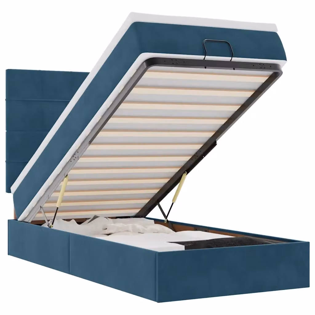 Letto con contenitore a sollevamento vidaXL in velluto blu con porta USB e illuminazione sottostante L: 203 cm, P: 140 cm, H: 90 cm – 2