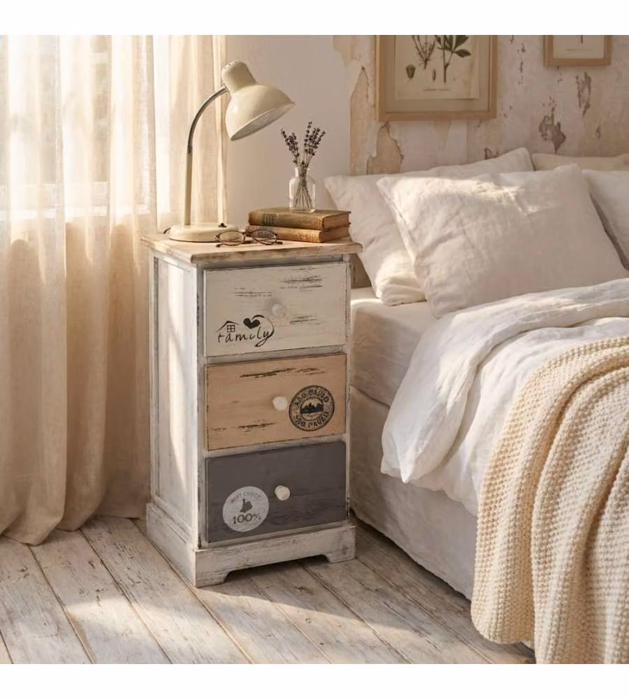 Cosma Mobiletto 3 Cassetti in Legno Grigio Chiaro 29x25x56 cm Shabby Chic