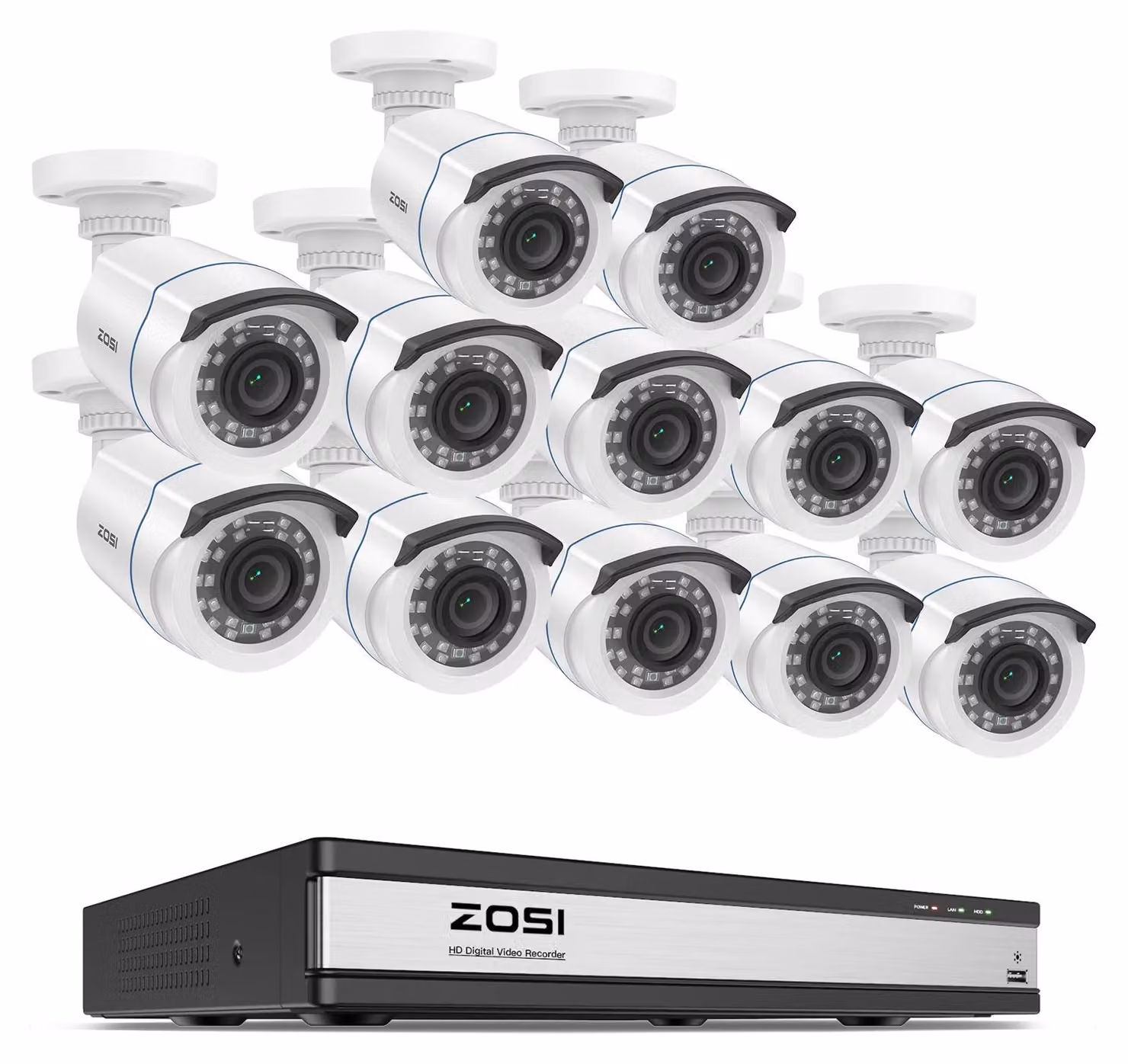 Sistema di telecamere di sicurezza, risoluzione 1080P, riconoscimento di persone e veicoli, DVR a 16 canali con 12 telecamere, senza fili