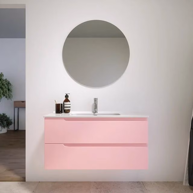 Mobile bagno sospeso 60 cm due cassetti rosa cipria opaco con lavabo | Ardenne
