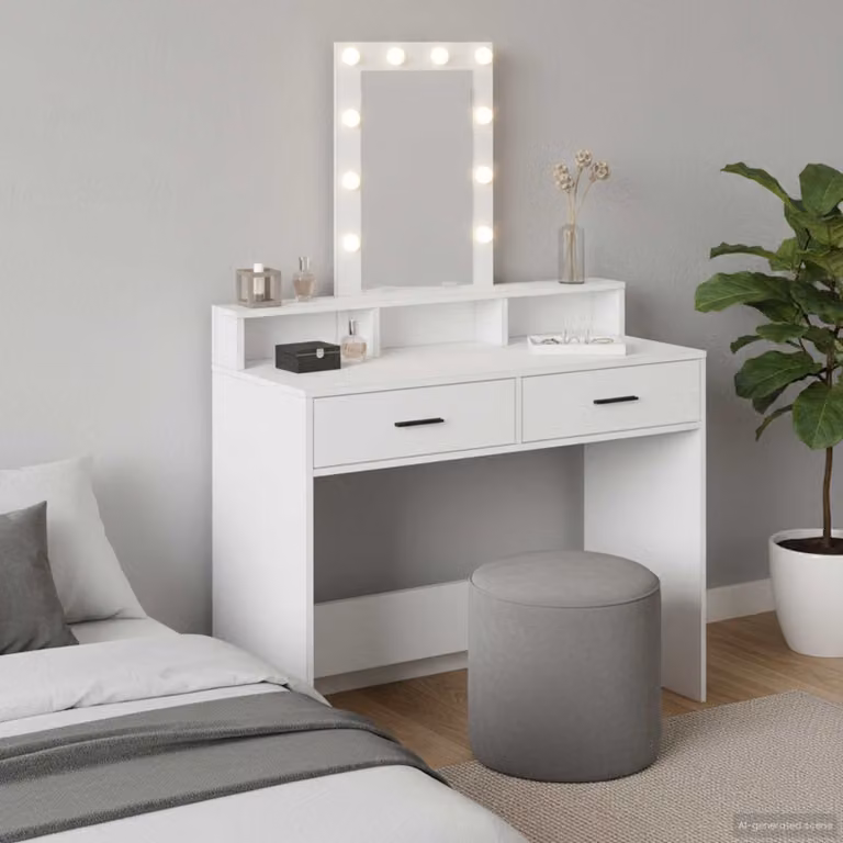 vidaXL Tavolo da Trucco Moderno Bianco in MDF L/P/H: 100 x 41 x 140 cm