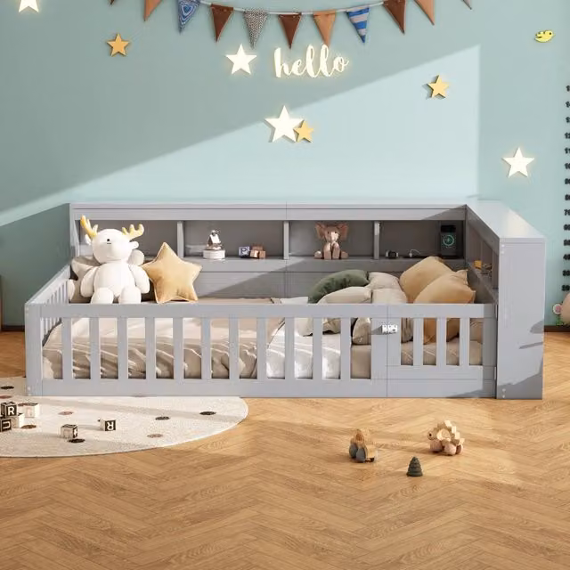 Letto REDOM Grigio con porta USB e scomparti laterali in legno MDF, L/P: 140 x 190 cm