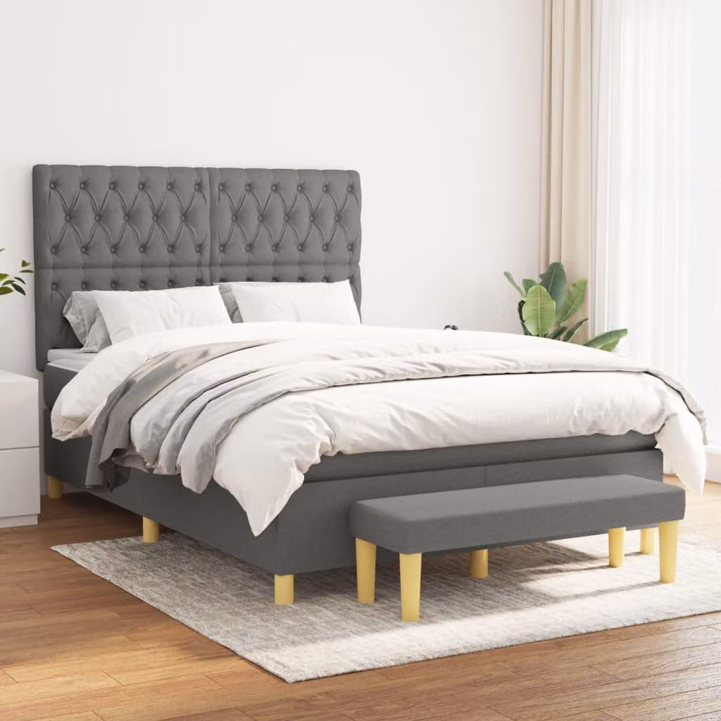 Giroletto a molle con materasso ibrido vidaXL in tessuto grigio e bianco, L/P/H: 140 x 190 cm – 1