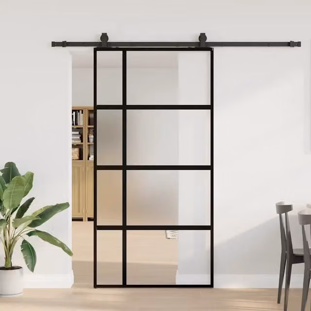 Porta Scorrevole Moderna VIDAXL in Vetro Temperato Trasparente con Telaio in Alluminio Nero L: 102,5 cm, H: 205 cm