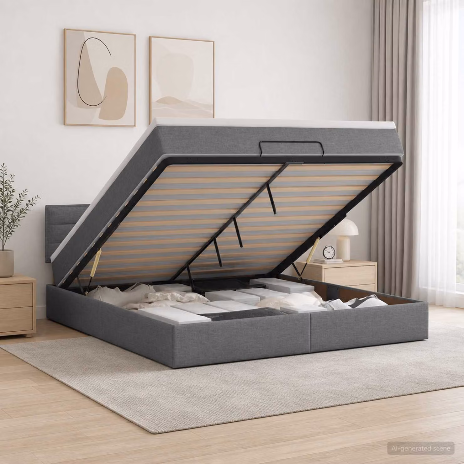 Letto ottomano con materasso vidaXL in tessuto Grigio Scuro L: 140 cm, P: 200 cm, H: 88 cm