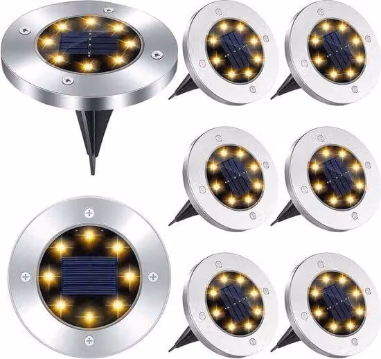 Lampade solari da esterno - Set di 8 luci da terra a LED alimentate a energia solare, impermeabili e a risparmio energetico per giardino e terrazza