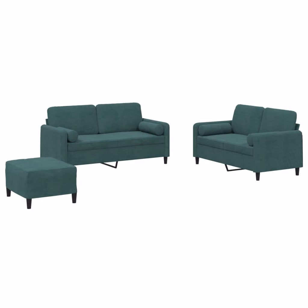 Set di Divani 3 pz con Cuscini Verde Scuro in Velluto