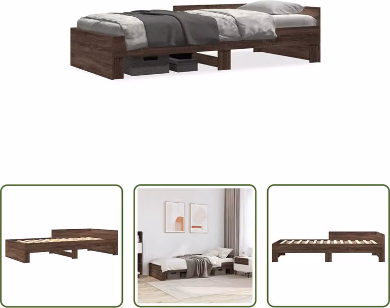 The Living Store Struttura letto in rovere marrone 75x190 cm in materiale ligneo