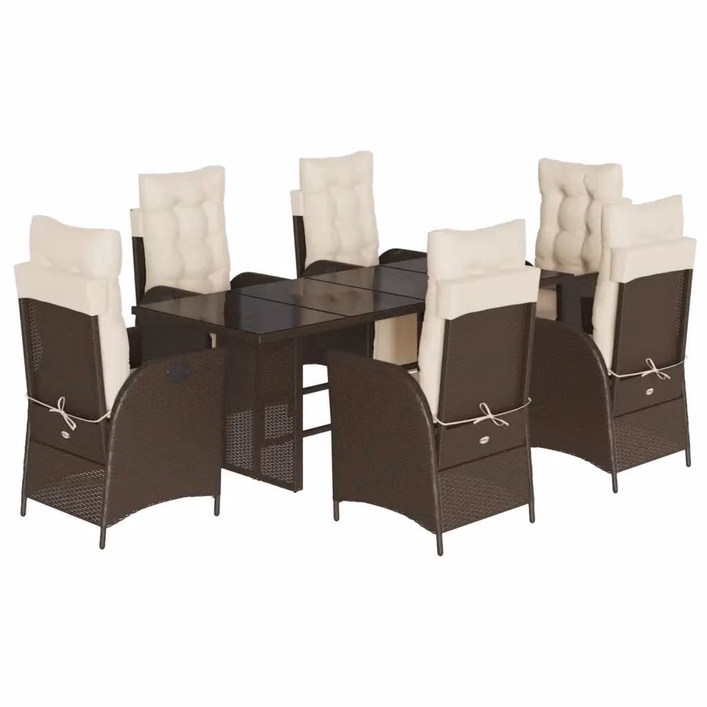 Set da Pranzo da Giardino 7 Pezzi vidaXL in Polyrattan Marrone e Bianco con Piano in Vetro – 2