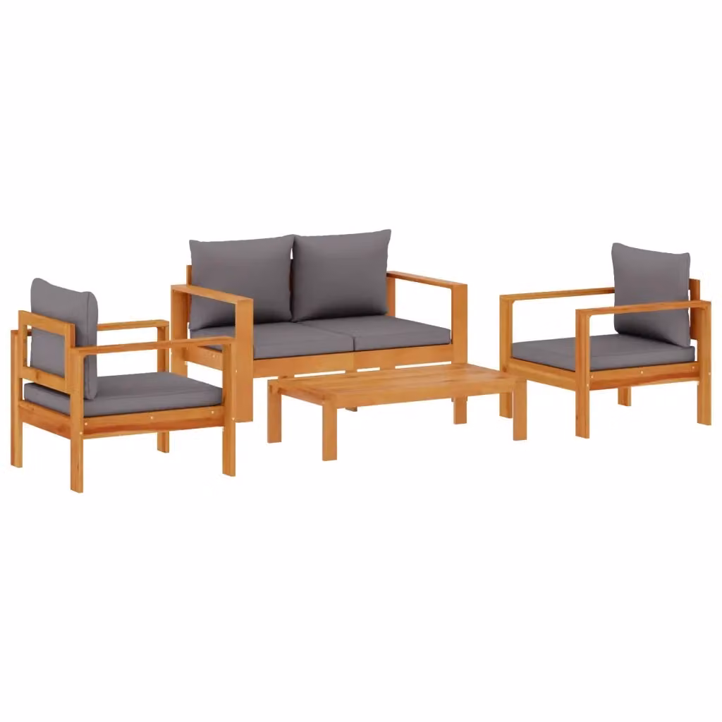 Set da giardino vidaXL composto da 4 pezzi in legno di acacia con cuscini inclusi, colore marrone e grigio – 2