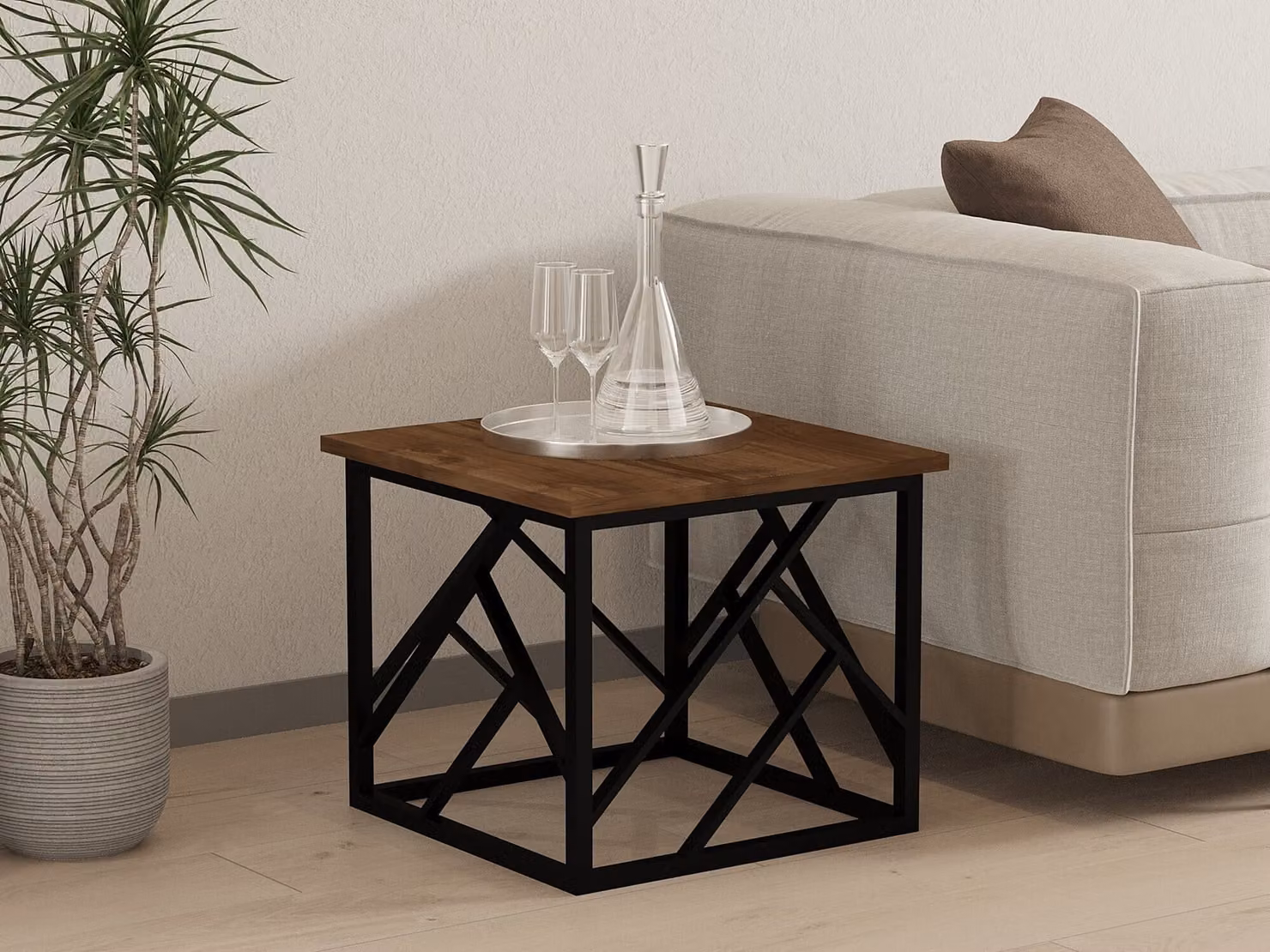Skye Decor, Woda - Noce, Nero, Tavolino, Noce, 100% PANNELLI DI PARTICELLE RIVESTITI IN MELAMMINA, 53,5 x 53,5 x 41,8 cm