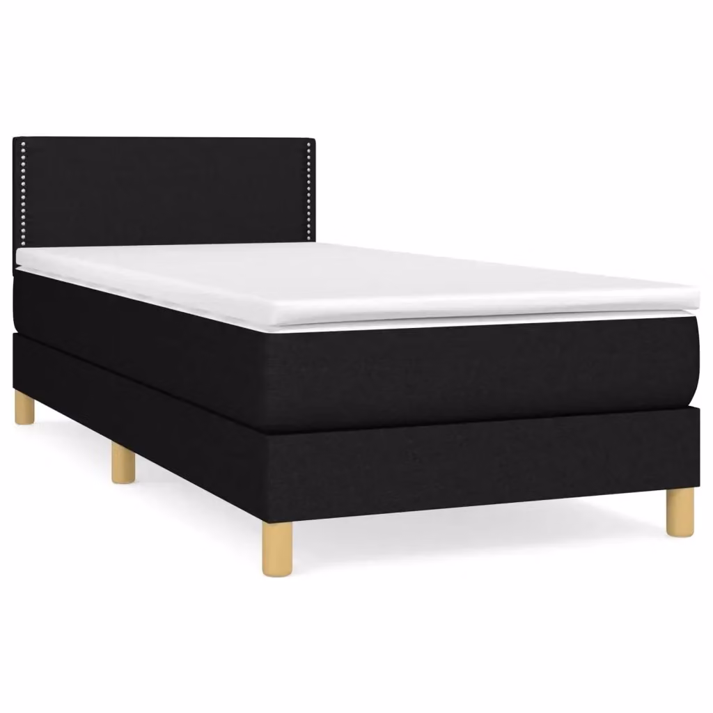 vidaXL Giroletto a Molle Ibrido con Materasso in Tessuto Nero e Bianco L/P/H: 190 x 90 x 30 cm – 2