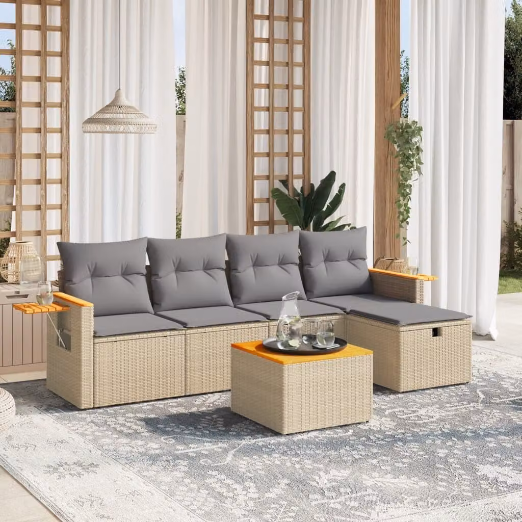 Maison Exclusive - Set Divano da Giardino 6 pz con Cuscini Beige Misto Polyrattan