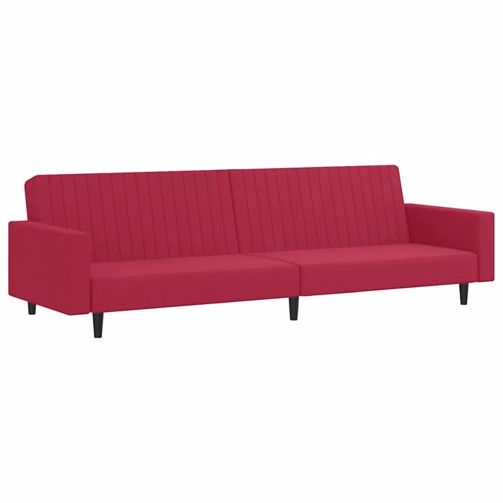 Divano Letto Click Clack vidaXL in Velluto Rosso con Struttura in Legno Solido e Poggiatesta Regolabile – 2