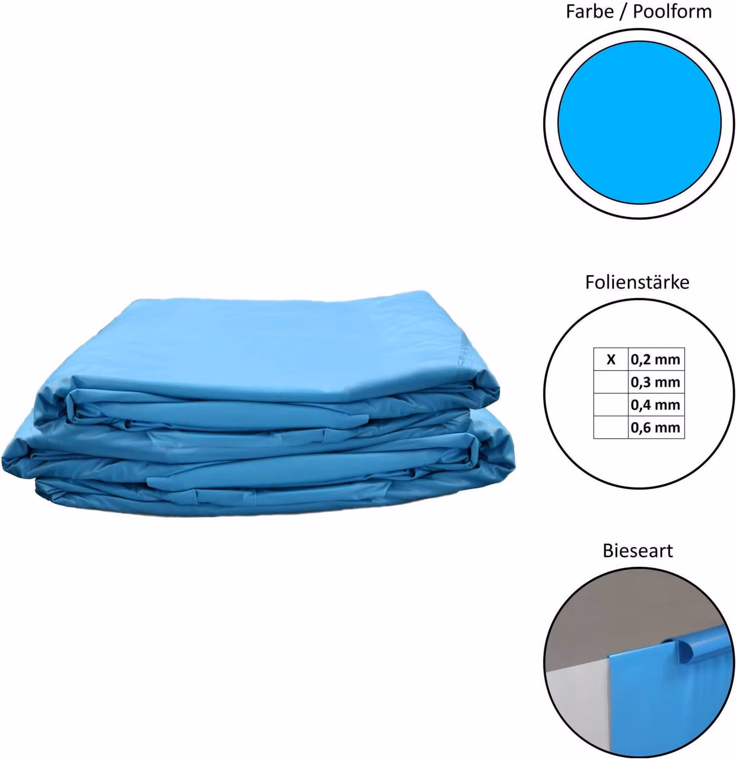 Liner di ricambio per piscina rotondo varie misure - spessore 0,2 mm - profondità 90 cm - colore blu - sovrapposizione Liner di ricambio per piscina rotondo 300x90cm - spessore 0,2 mm - sovrapposizione - blu