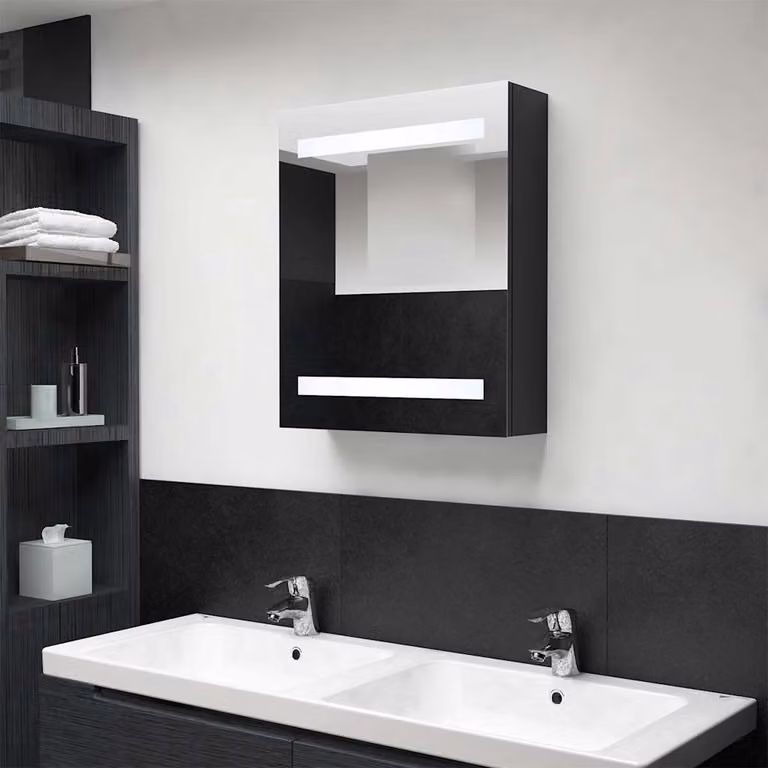 Armadietto a specchio con LED vidaXL nero in MDF e vetro per bagno L/P/H: 50 x 14 x 60 cm