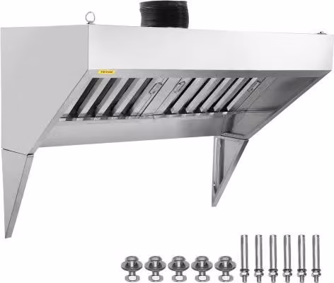 Cappa di Aspirazione Commerciale VEVOR in Acciaio Inossidabile Argento con 2 Filtri a Griglia a Forma di U, L: 120 cm, P: 90 cm, H: 76 cm
