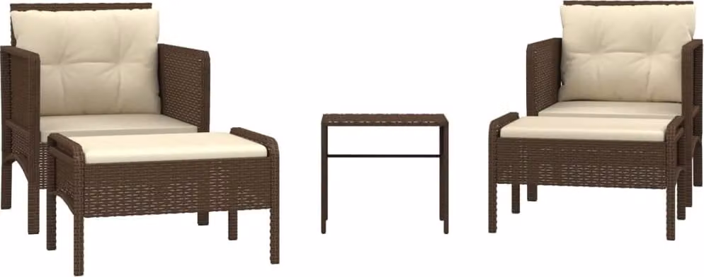 Set Divani da Giardino 5 pz con Cuscini Marrone in Polyrattan