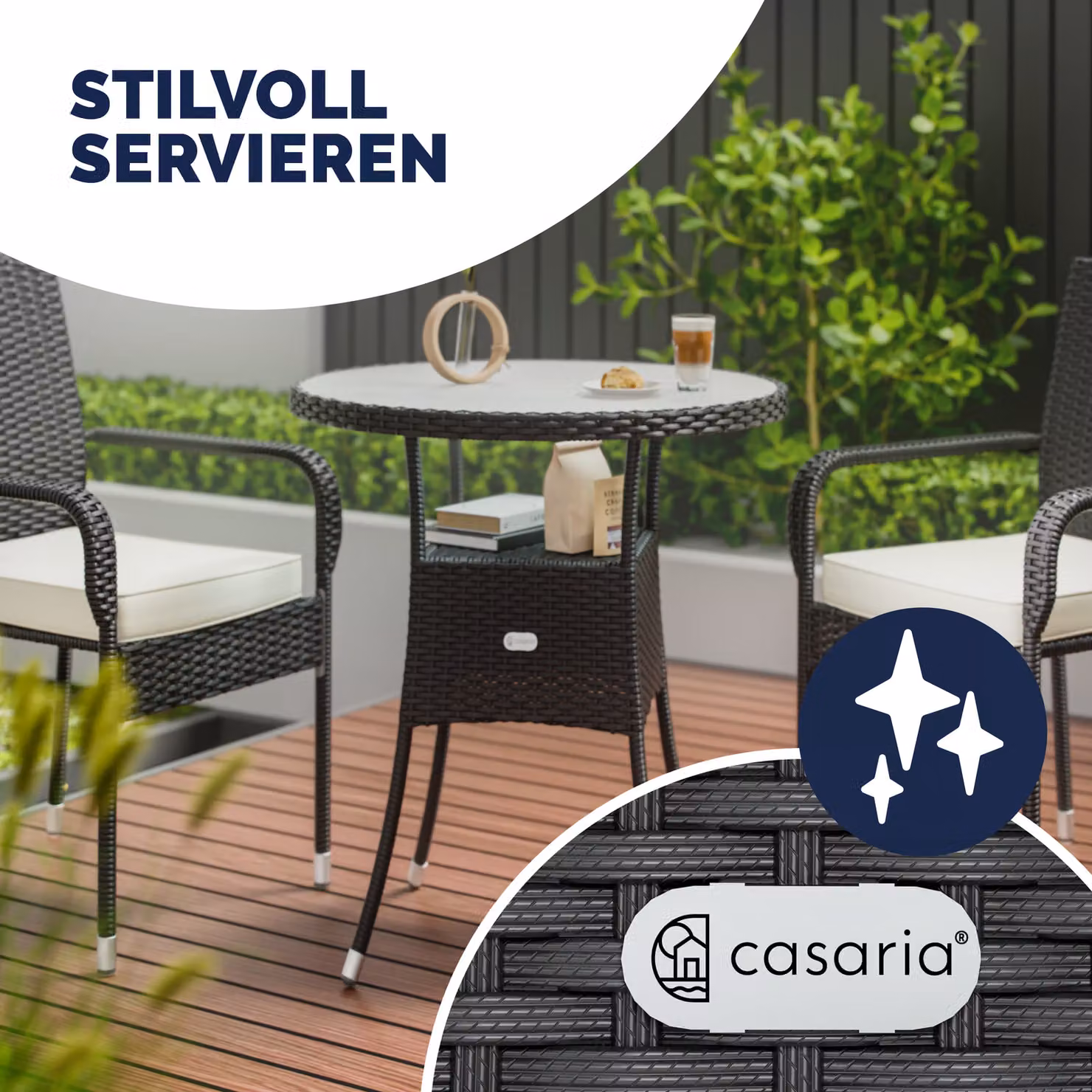 Tavolino da giardino rotondo Casaria in polyrattan e vetro nero Ø60 cm – 3