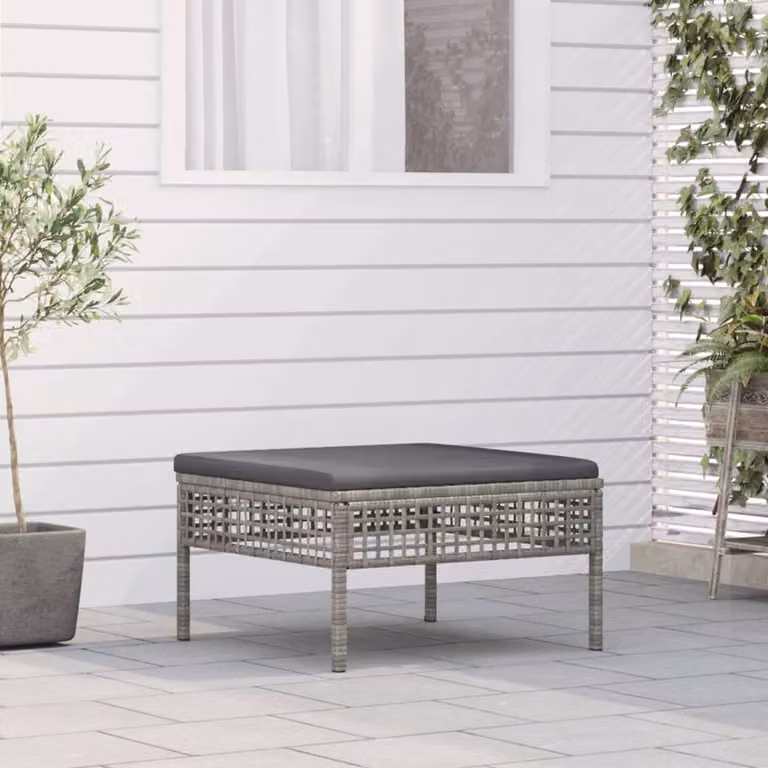 vidaXL Poggiapiedi da Giardino in Polyrattan Grigio con Cuscino
