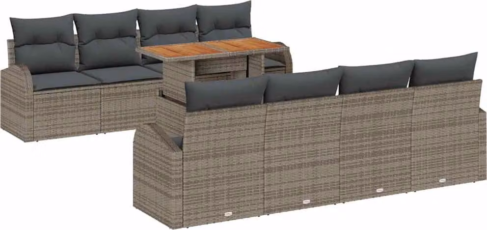 Set Divano da Giardino 9 pcs Grigio Poly Rattan